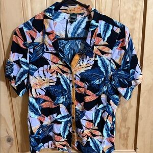 Wild Fable Tropical Leaf Print Blouse - Blue, Orange, Black